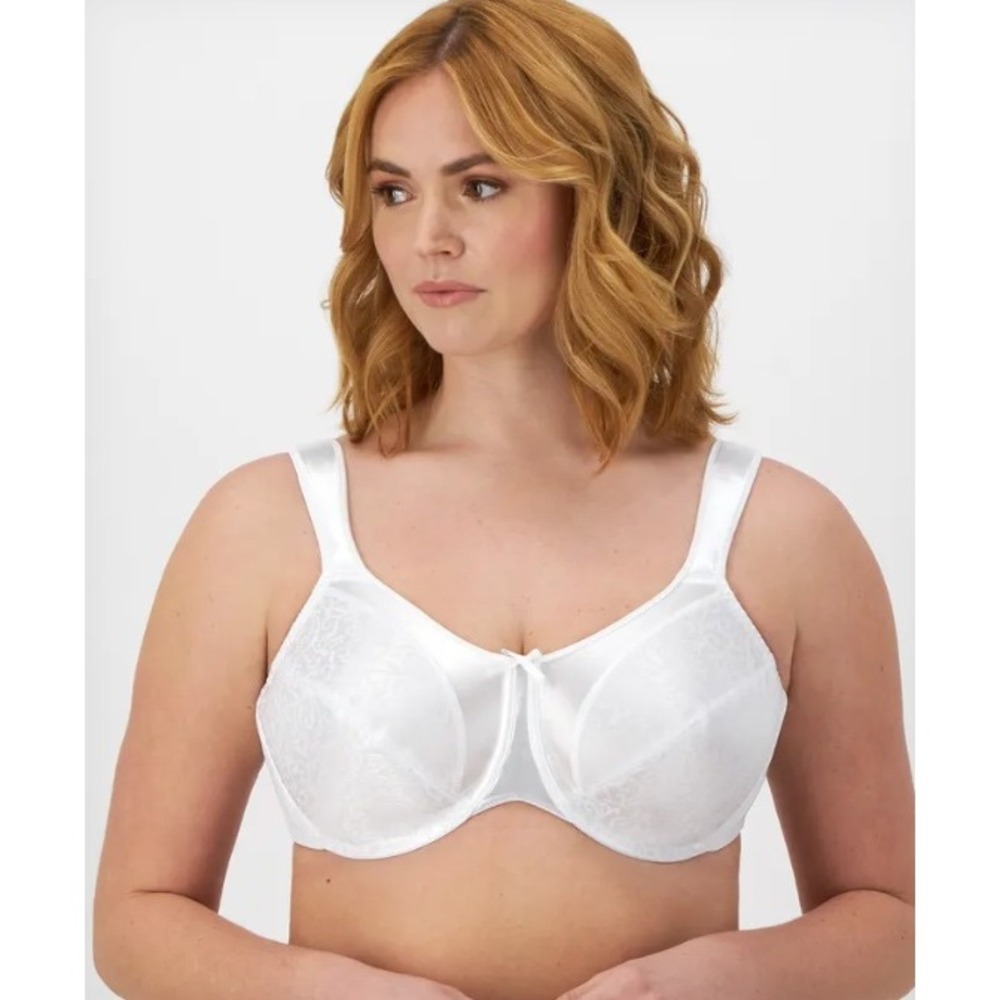 Bali Satin Tracings Minimizer Bra Size 40D White Jacquard NWT Comfort Shaping